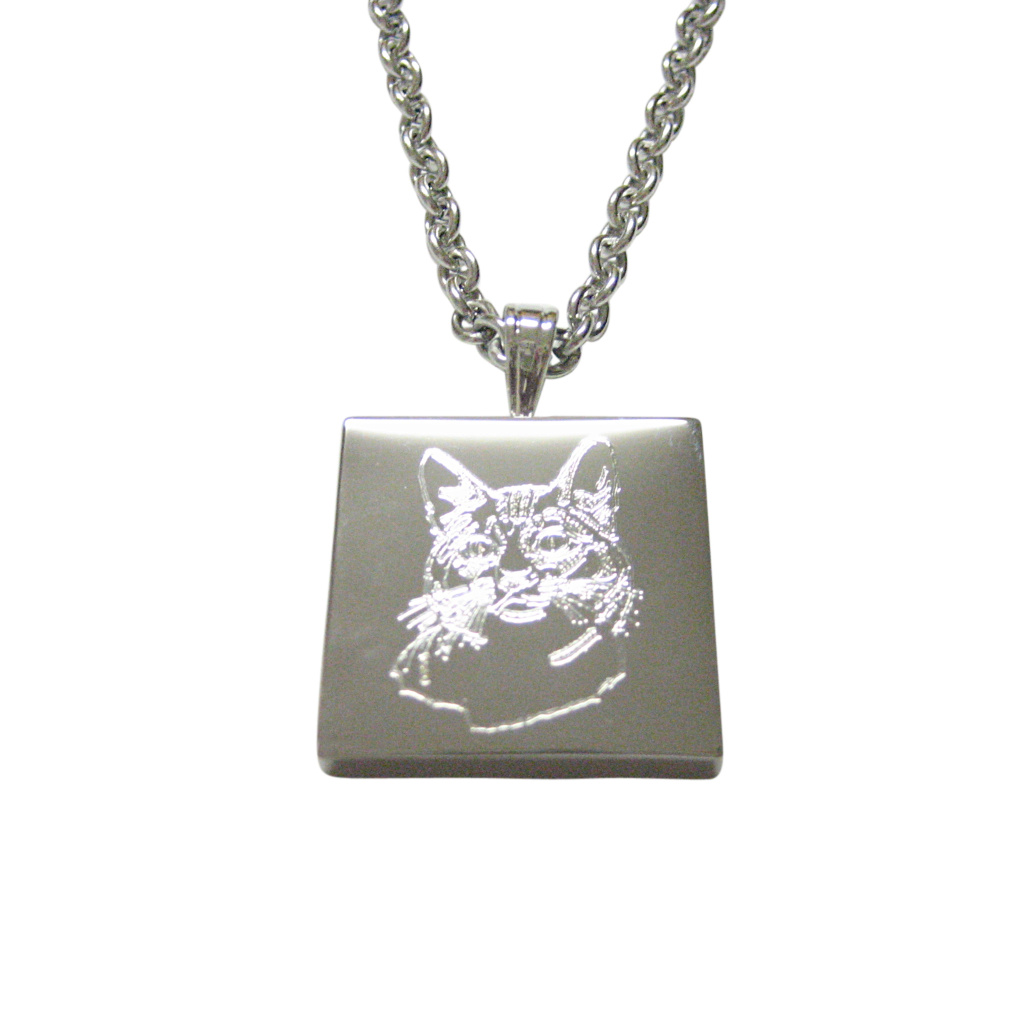 Silver Toned Etched Cat Head Unisex Necklace 30$